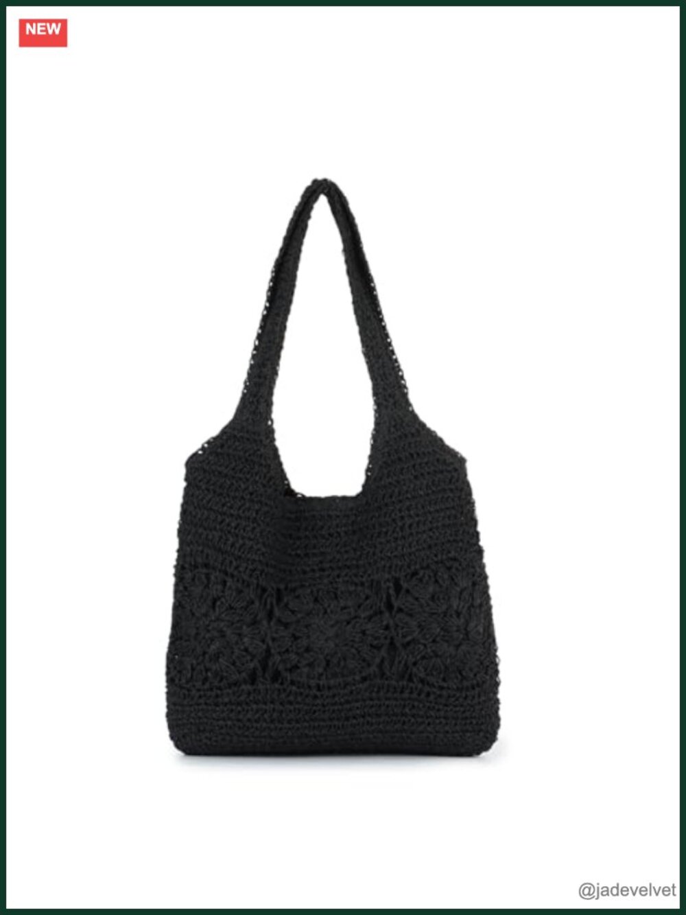 Straw Woven Shoulder Bag with Crocheted Cutout Pattern for Beach, Travel,
